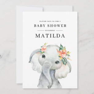 Carte Fête baby shower d'éléphant aquarelle