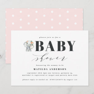 Carte Fête baby shower d'éléphant aquarelle