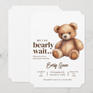 Carte Fête bébé ours en peluche Nous pouvons à peine att