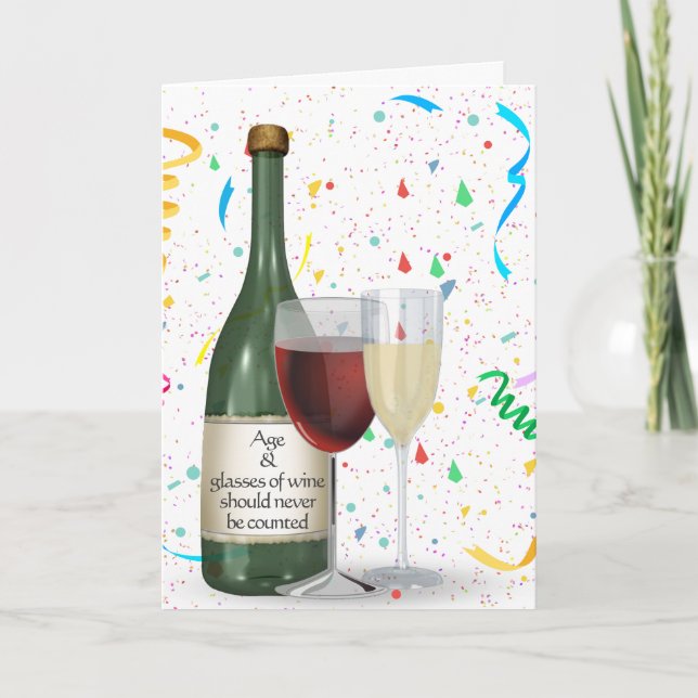 Carte Fête Confetti Vin bouteille Anniversaire (Devant)
