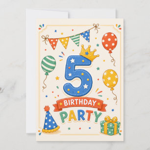 Carte Fête d'anniversaire 5 ans colorée et personnalisée