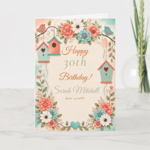 Carte Fête d'anniversaire corail et aqua
