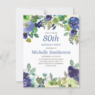 Carte Fête d'anniversaire de 80 ans Navy Blue Sage Green