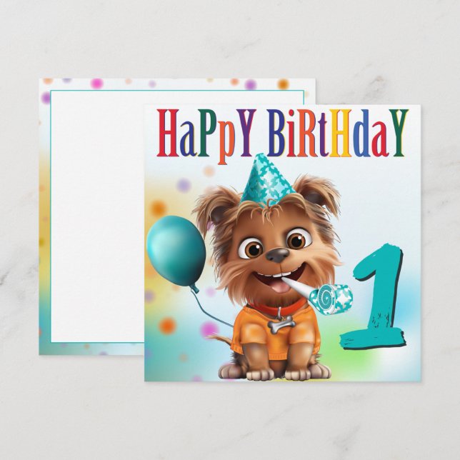 Carte Fête d'anniversaire de chien (Devant / Derrière)