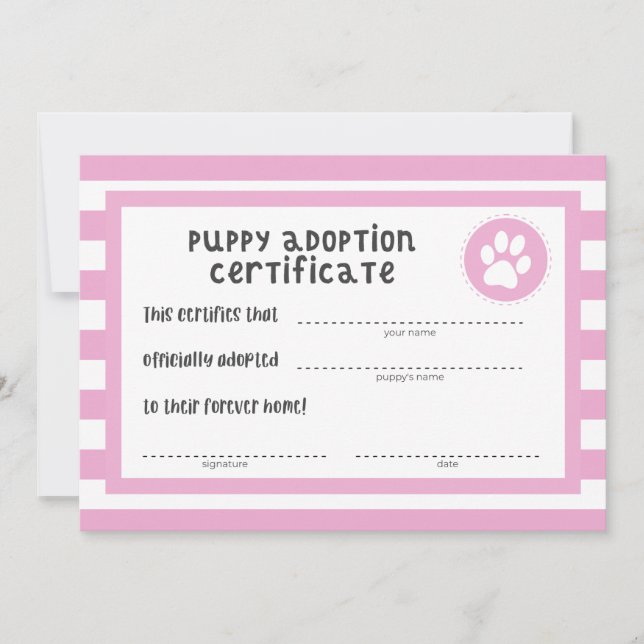 Carte Fête d'anniversaire de chien | Certificat d'adopti (Devant)