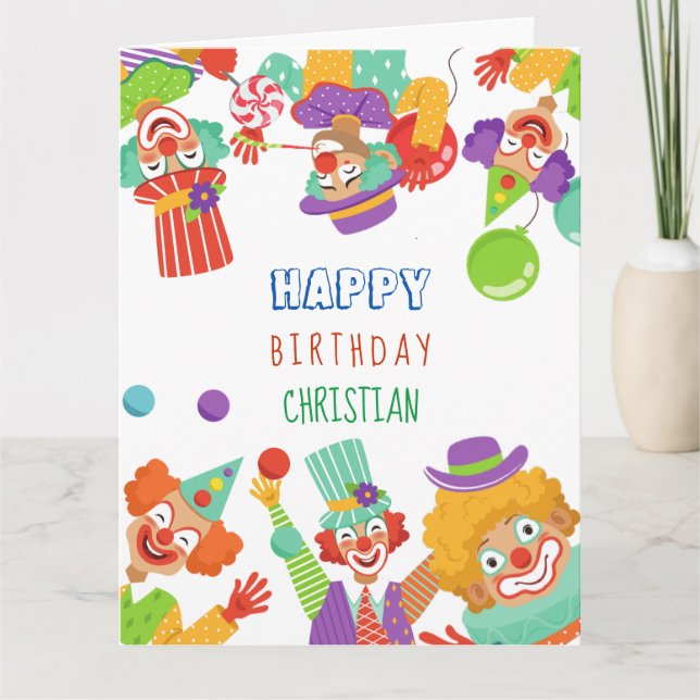 Carte Fête d'anniversaire de cirque clown nom personnali (Devant)