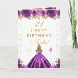 Carte Fête d'anniversaire de fille aux cheveux blonds av