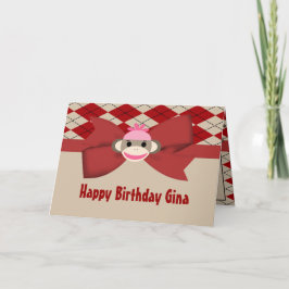 Carte Fête d'anniversaire de guingan de fille de singe