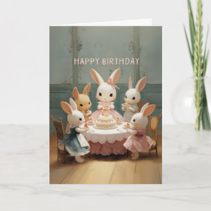 Carte Fête d'anniversaire de lapin bébé de style vintage