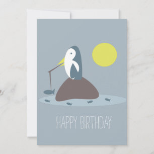 Carte Fête d'anniversaire de pêche au pingouin mignon