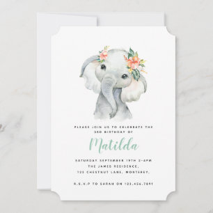 Carte Fête d'anniversaire de petite fille d'éléphant aqu