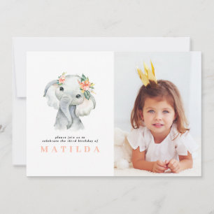 Carte Fête d'anniversaire de petite fille d'éléphant aqu
