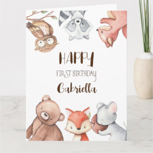 Carte Fête d'anniversaire des animaux de la forêt de Woo