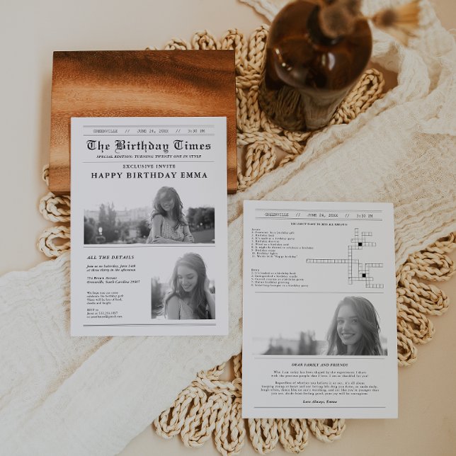 Carte Fête d'anniversaire du journal moderne (Créateur téléchargé)