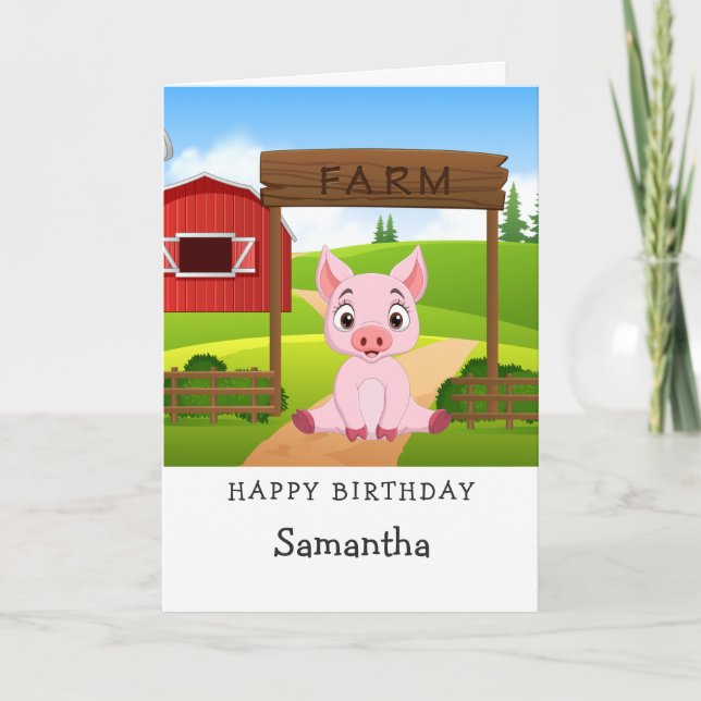 Carte Fête d'anniversaire excitante du cochon rose (Devant)