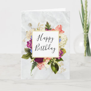 Carte Fête d'anniversaire florale à l'aquarelle rose et 