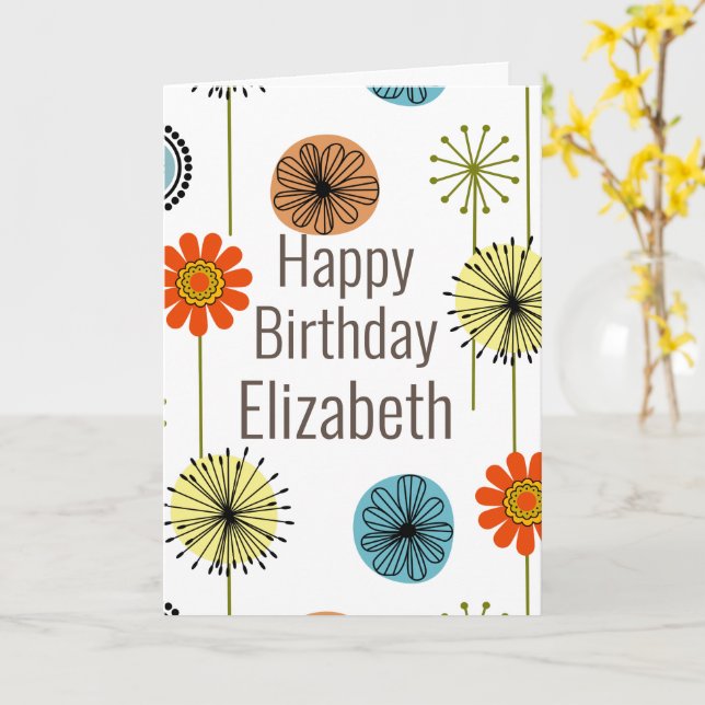 Carte Fête d'anniversaire florale de style moderne du mi (Fleur jaune)