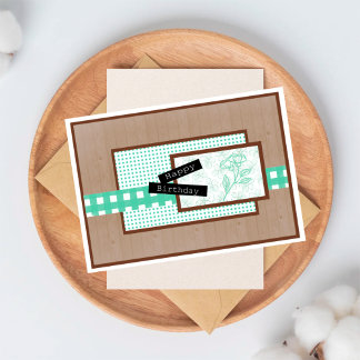 Carte Fête d'anniversaire Florale Rustique Turquoise