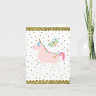 Carte Fête d'anniversaire licorne paillettes roses et or