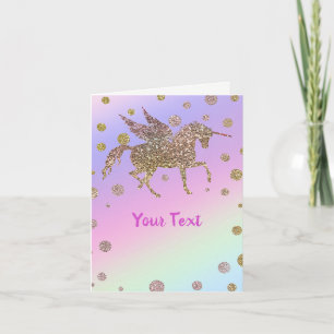 Carte Fête d'anniversaire licorne points dorés pastel ar