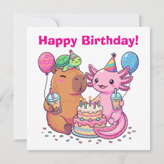 Carte Fête d'anniversaire mignonne Kawaii Capybara et Ax
