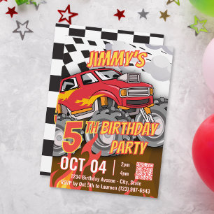 Carte Fête d'anniversaire Monster Truck QR Code Fun