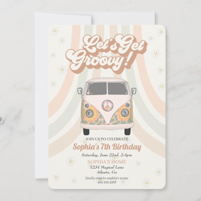 Carte Fête d'anniversaire super, les années 70 invitatio (Devant)