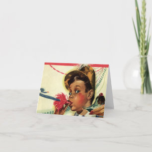 Carte Fête d'anniversaire vintage, Fille avec faiseur de