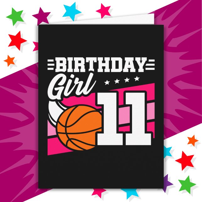Carte Fête de basket-ball 11 ans Fille 11e anniversaire (Créateur téléchargé)