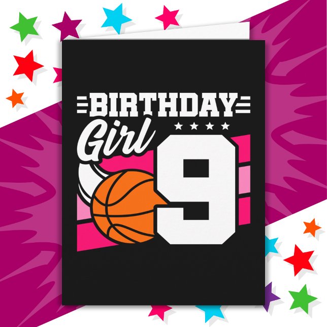 Carte Fête de basket-ball 9 ans 9 ans Fille d'anniversai (Créateur téléchargé)