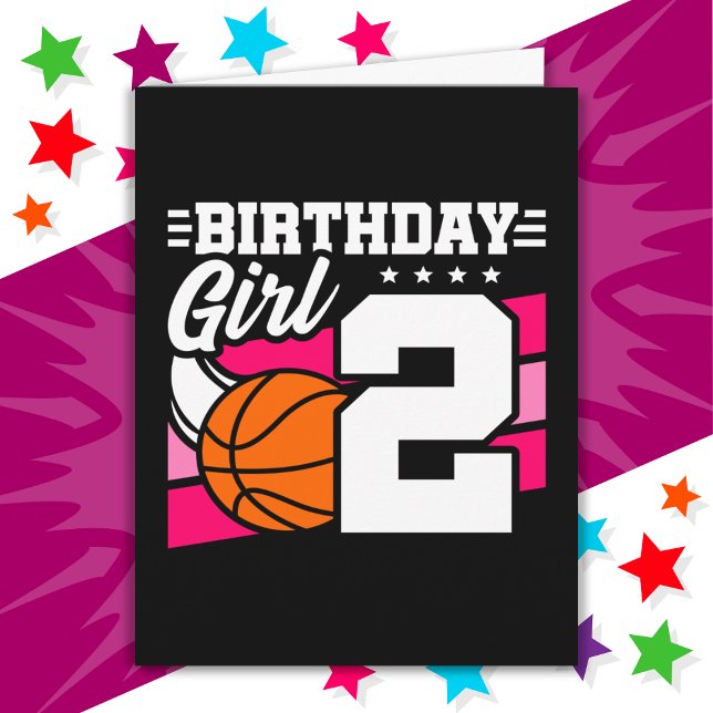 Carte Fête de basket-ball de 2 ans 2e anniversaire fille (Créateur téléchargé)