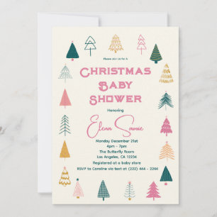 Carte Fête de Bébé Arbre de Noël Rose et Vert Fantaisist