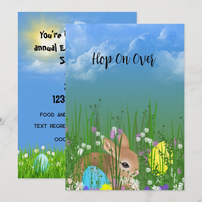 Carte Fête de chasse aux oeufs de lapin de Pâques (Devant / Derrière)