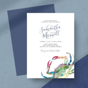 Carte Fête de fiançailles au crabe côtier à l'aquarelle