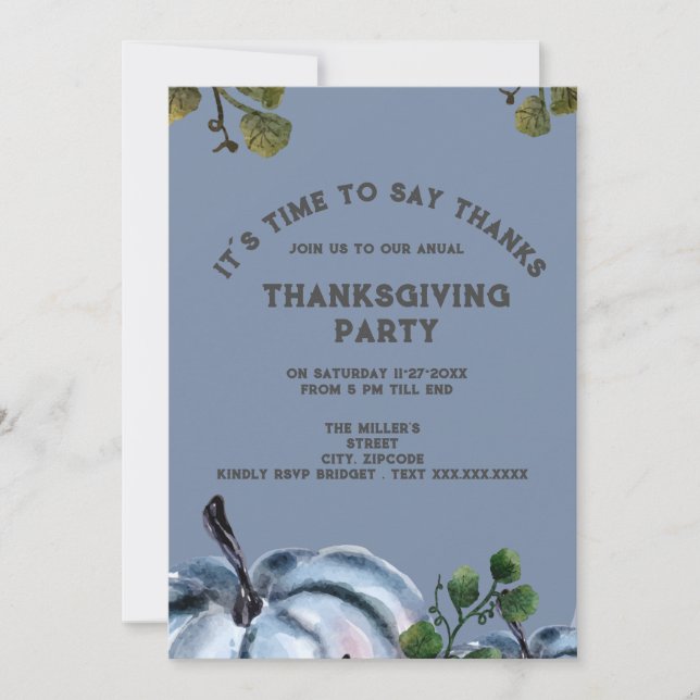 Carte fête de grâce du citrouille de l'aquarelle bleue p (Devant)