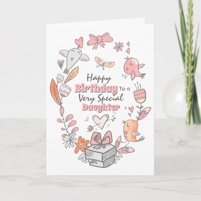 Carte Fête de la couronne d'oiseau floral, anniversaire  (Devant)