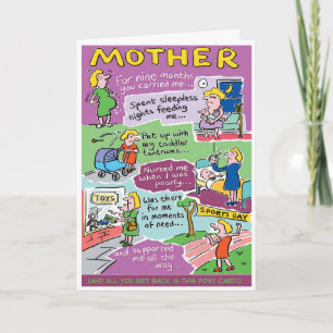 Carte Fête de l'anniversaire de maman. Caricatures mères