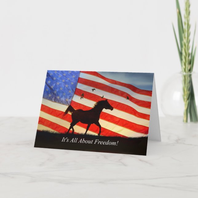 Carte Fête de l'Indépendance Drapeau Américain Cheval (Devant)