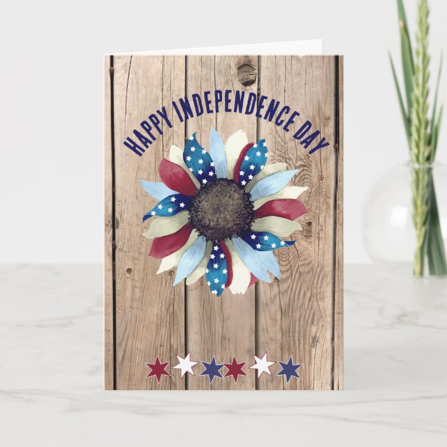 Carte Fête de l'Indépendance Rouge Blanc Bleu Fleur (Devant)