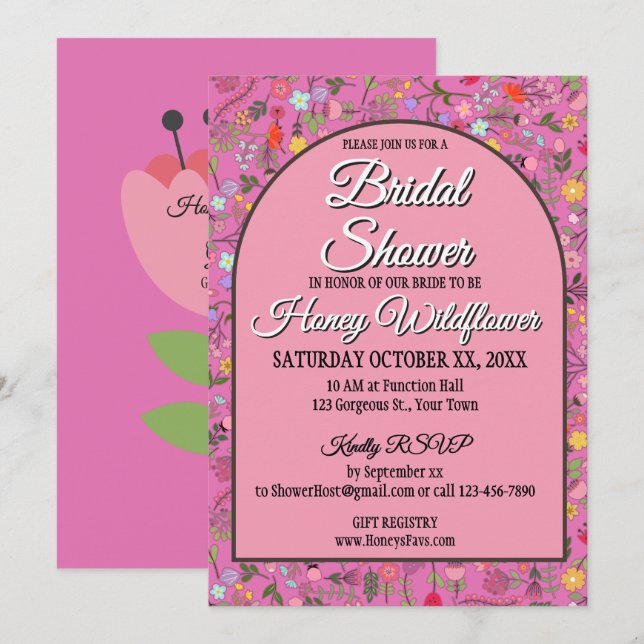 Carte Fête de Mariage Fleurs Sauvages de Printemps Amara (Devant / Derrière)