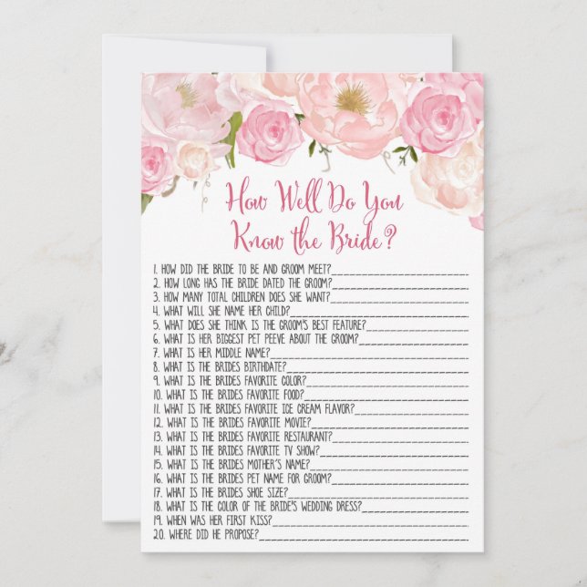 Carte Fête de Mariage Florale Connaissez la Mariée (Devant)