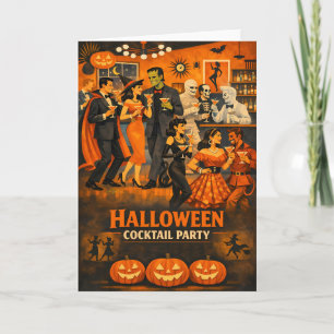 Carte Fête de martini d'Halloween en style Mid Century M
