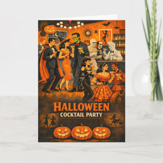 Carte Fête de martini d'Halloween en style Mid Century M