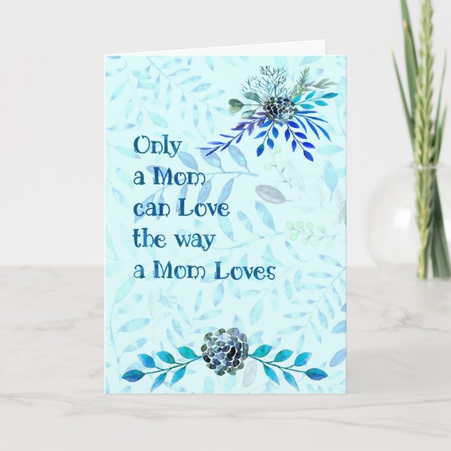 Carte Fête de Mère Bleu avec Fleurs et Amour de Ma (Devant)