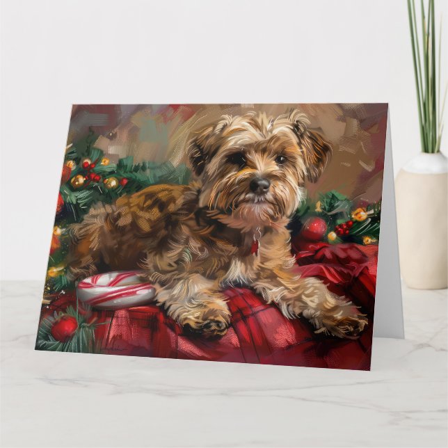 Carte Fête de Noël de Chien Yorkipoo (Devant)