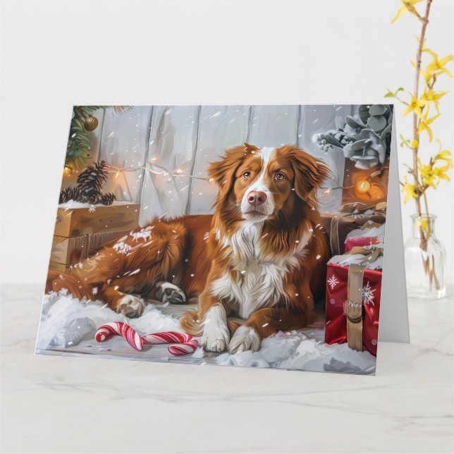 Carte Fête de Noël du chien de canard de la Nouvelle-Éco (Fleur jaune)