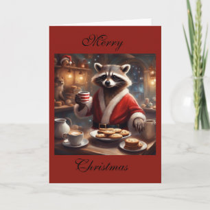 Carte Fête de Noël du Raton laveur fantaisiste Santa