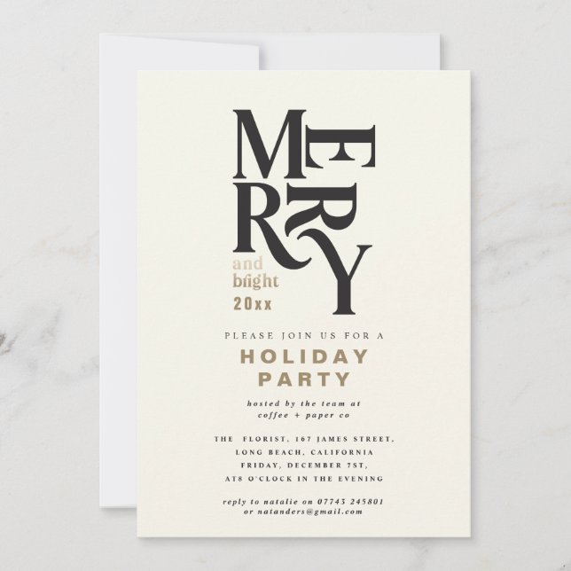 Carte Fête de Noël joyeuse et lumineuse noire et or (Devant)