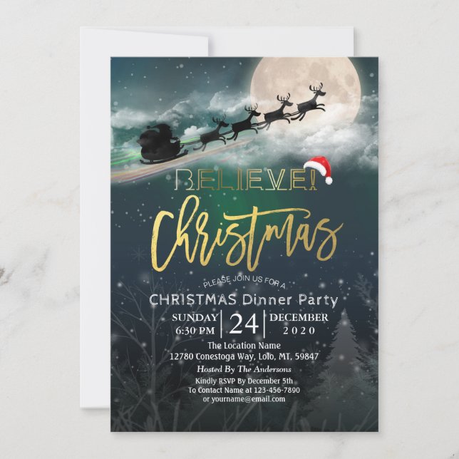 Carte Fête de Noël Santa Hat Reindeer Sleigh (Devant)