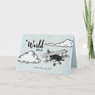 Carte Fête de voyage en avion vintage Note de remercie